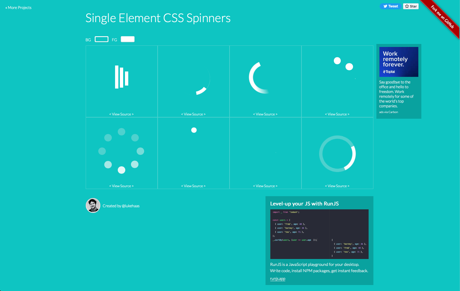 Single Element CSS Spinnersのサイト
